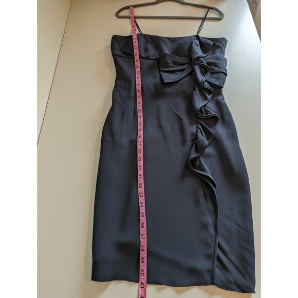 Valentino Dress Formal Bow Ruffle Satin Trim Evening Navy Blue Vintage Size 10 - Picture 11 of 15